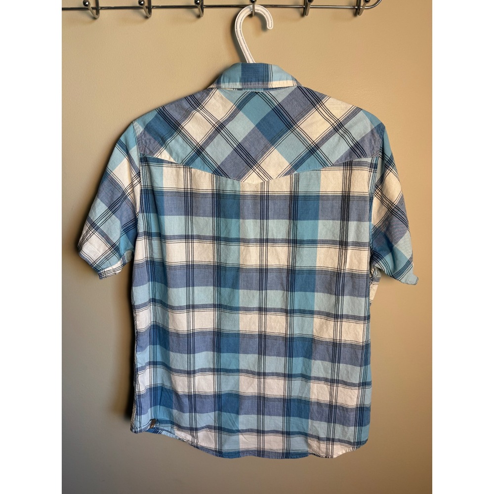 Hang Ten Mens Blue Plaid Western Pearl Snap Shirt Medium Surf Coastal Retro - Picture 7 of 11